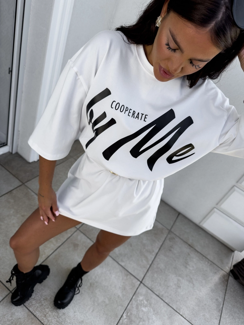 Tuniko sukienka t-shirt COLA - ecru