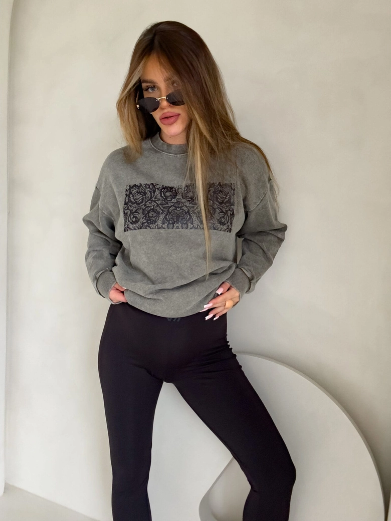 Dekatyzowana bluza KORONKA - khaki