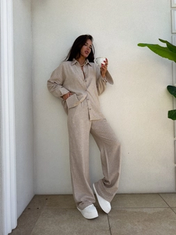 Koszula OVER SPRING natural paski – ciemny beż