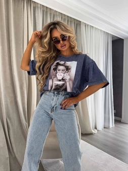 Dekatyzowany t-shirt ROLLER - granatowy