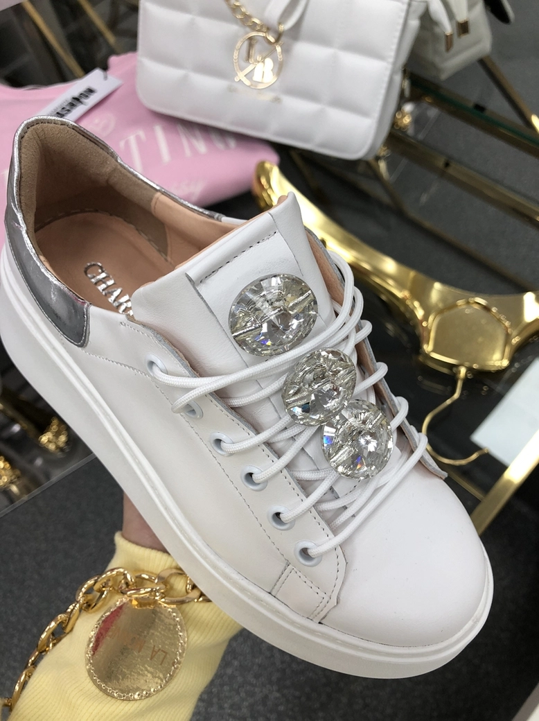 Sneakersy na wysokiej podeszwie białe Diamonds I549