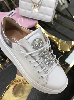 Sneakersy na wysokiej podeszwie białe Diamonds I549
