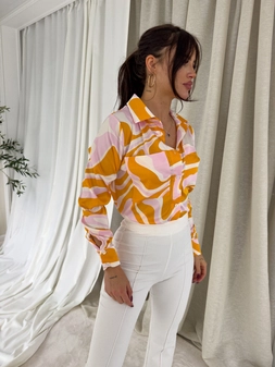 Koszula GOSSIP print – pomarańczowo-różowa