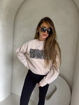 Dekatyzowana bluza KORONKA - jasny beż
