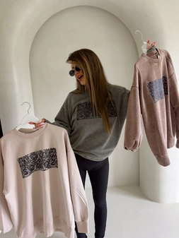 Dekatyzowana bluza KORONKA - khaki