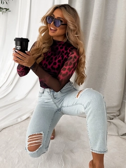 Bluzka SKIN transparent gepard – czarno-fuksja