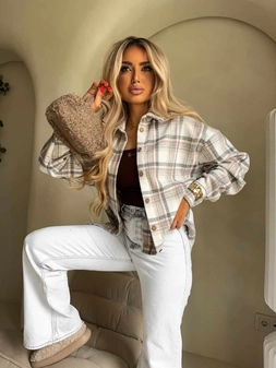 Koszula KRATA - szaro-beżowa