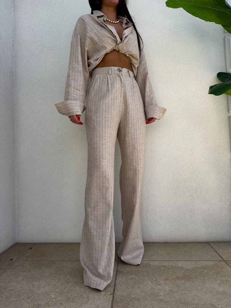 Koszula OVER SPRING natural paski – ciemny beż