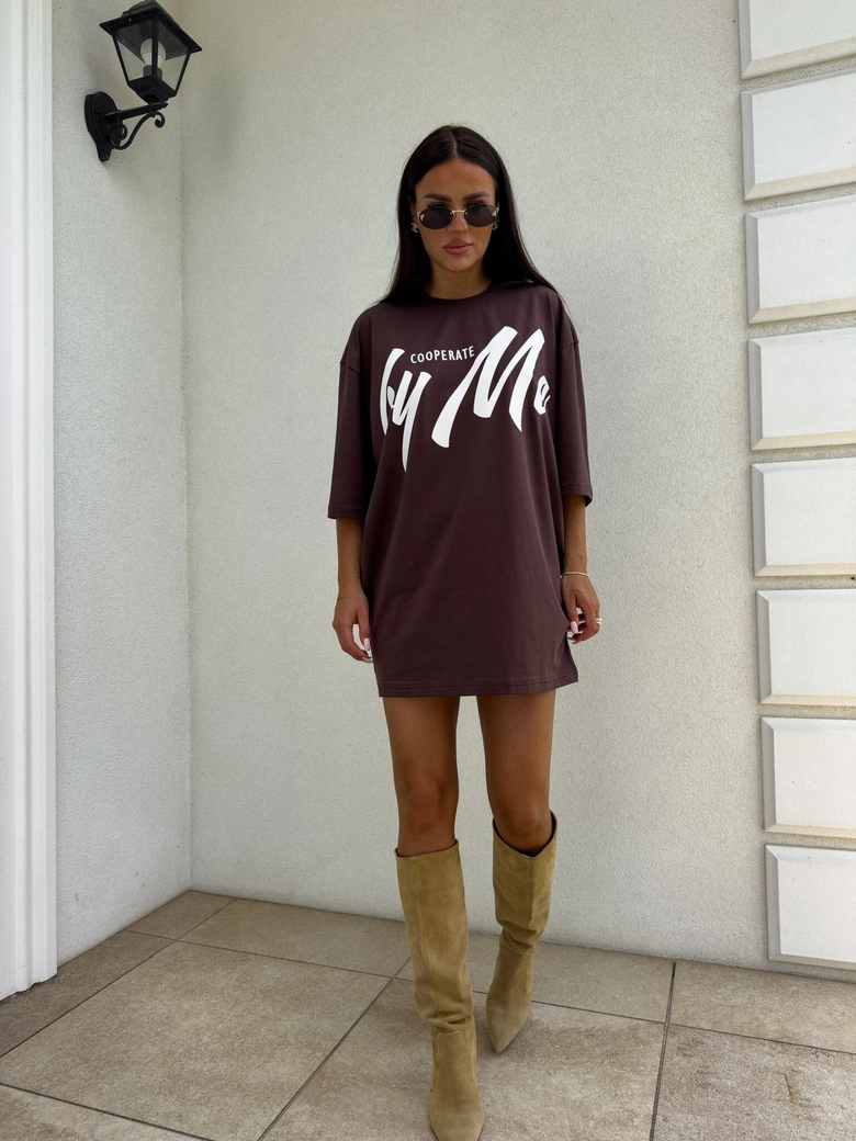 Tuniko sukienka t-shirt COLA - czekoladowa