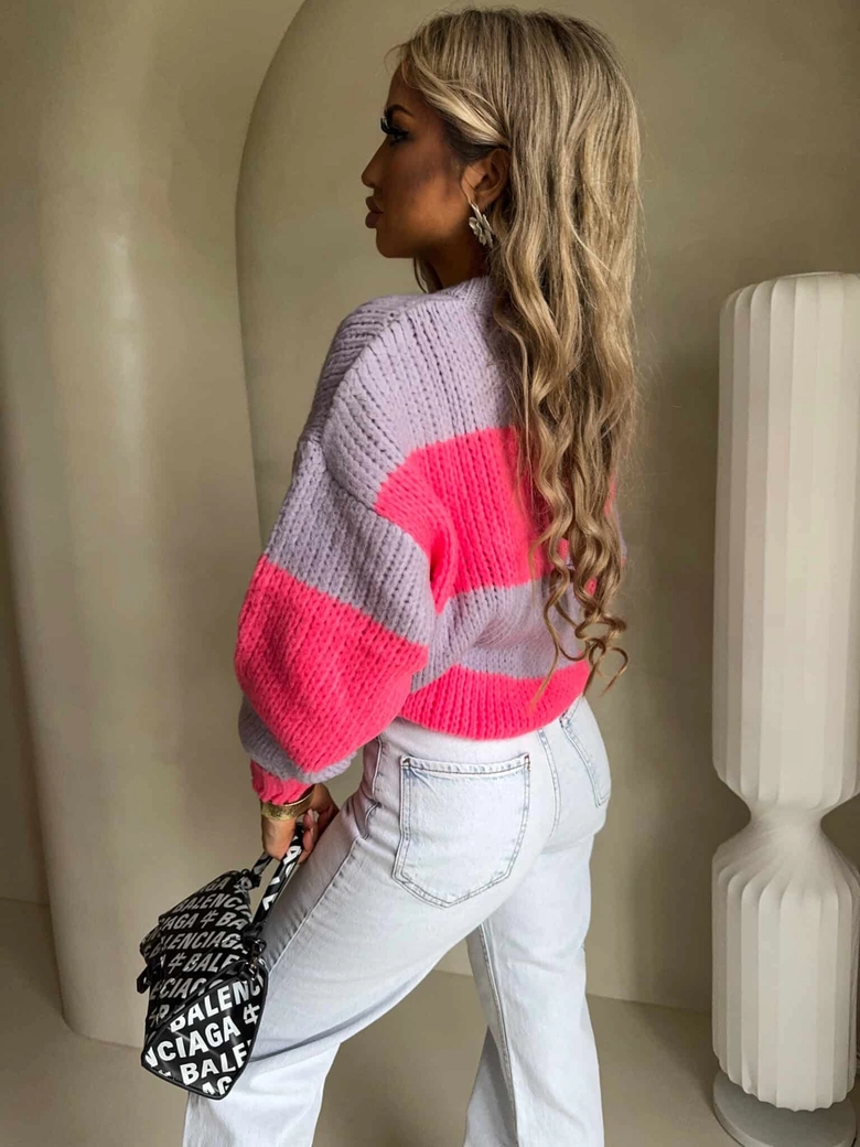 Sweter LEGEND pasy – lila-koral