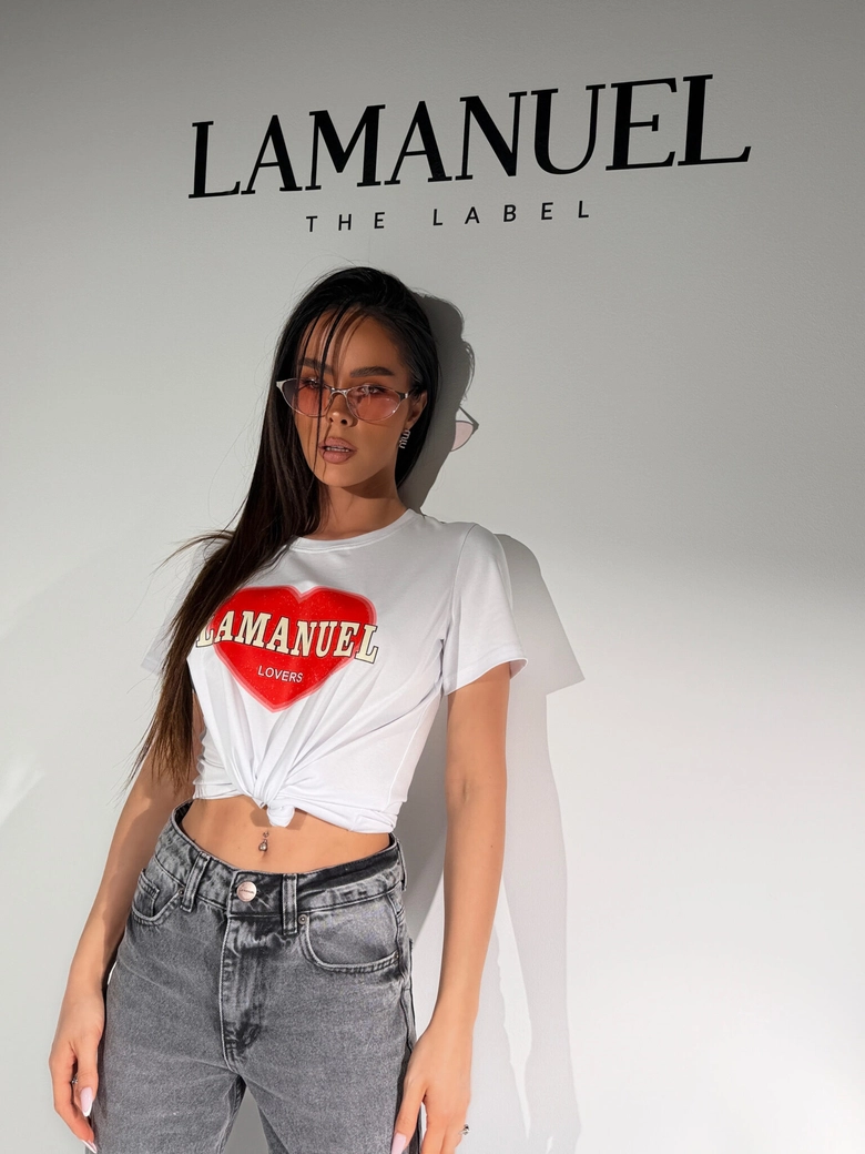 Tshirt LOVERS biały/koral