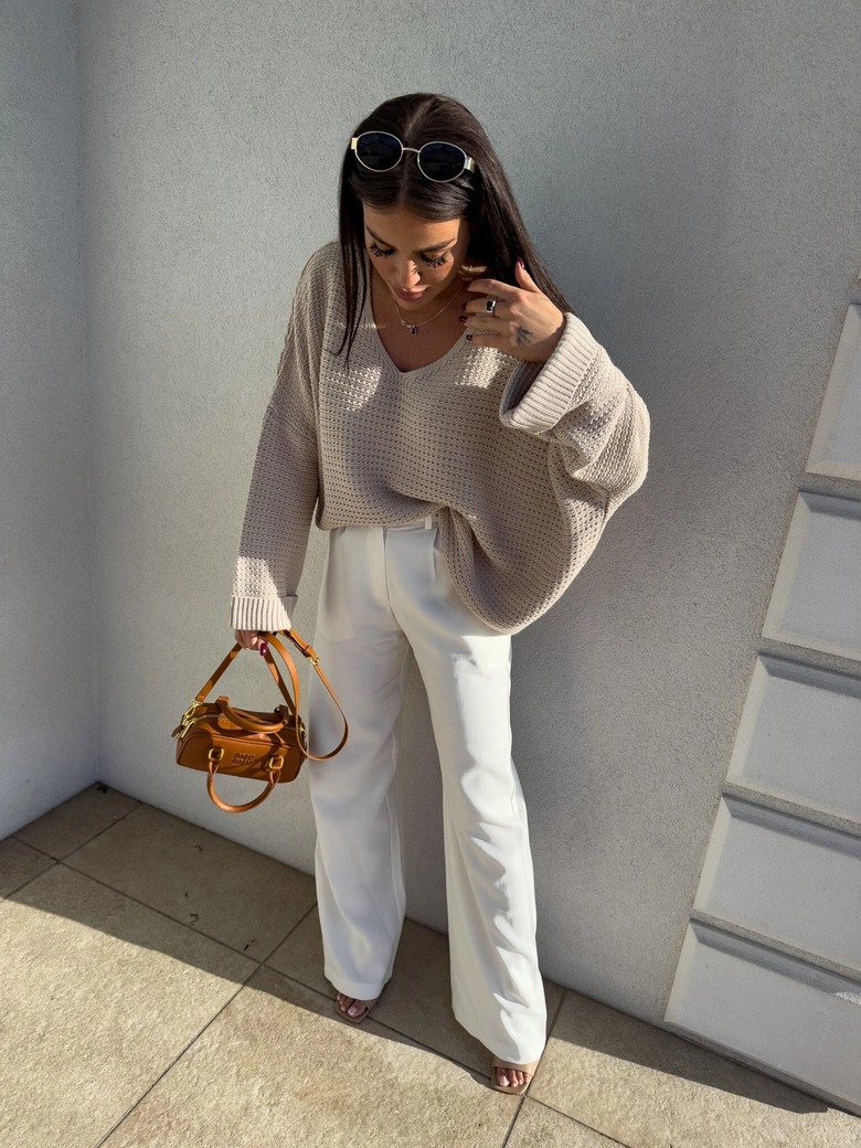 Spodnie SIMPLE wiskoza - ecru