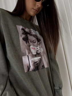 Dekatyzowana bluza ROLLER - khaki