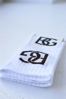 Skarpety BG Login | biały - czekolada