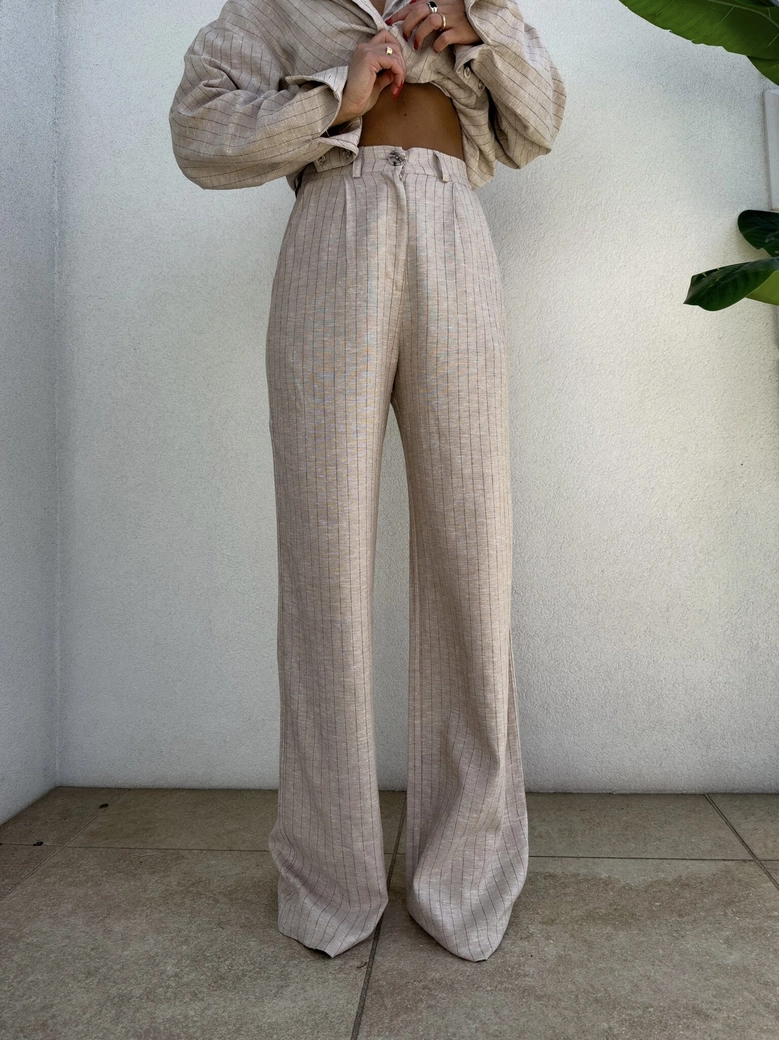 Koszula OVER SPRING natural paski – ciemny beż