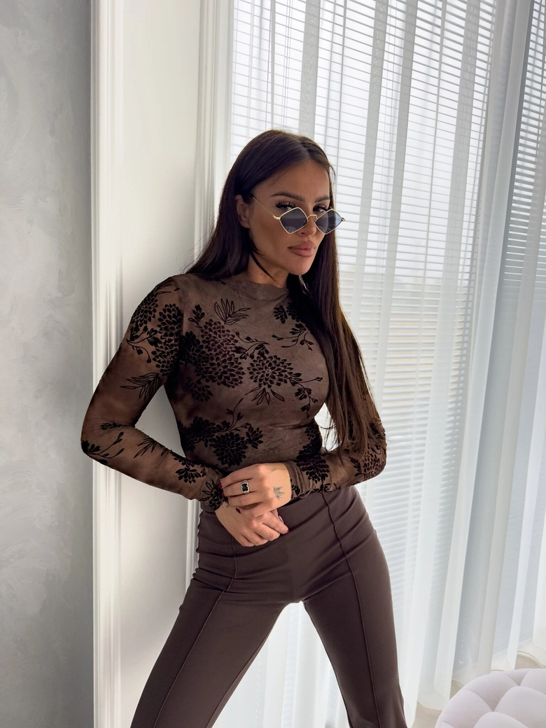 Bluzka SKIN IV transparent print flock – czekoladowa C18530