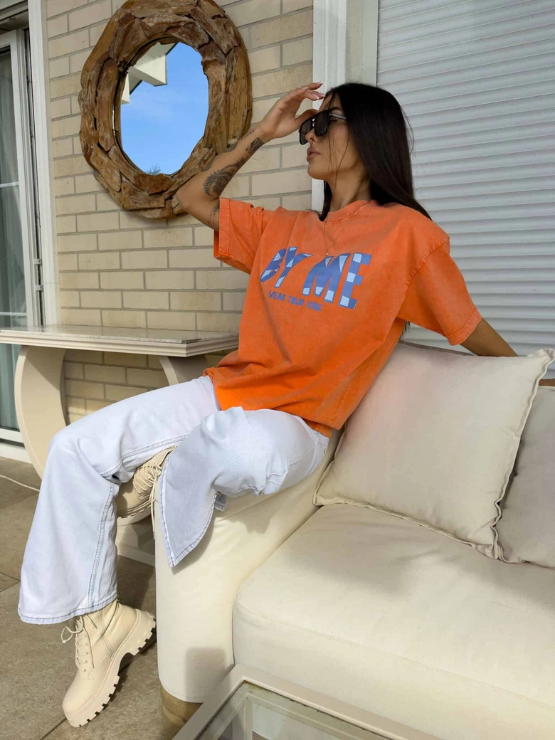 Dekatyzowany t-shirt BALEN - pomarańczowy