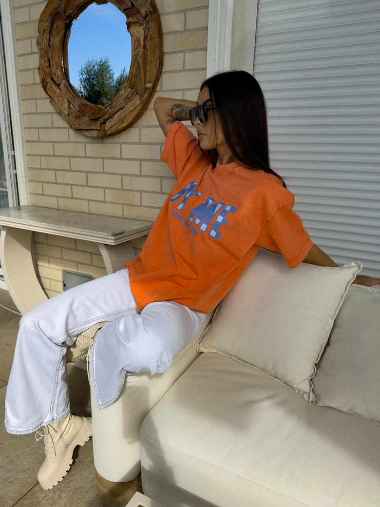 Dekatyzowany t-shirt BALEN - pomarańczowy