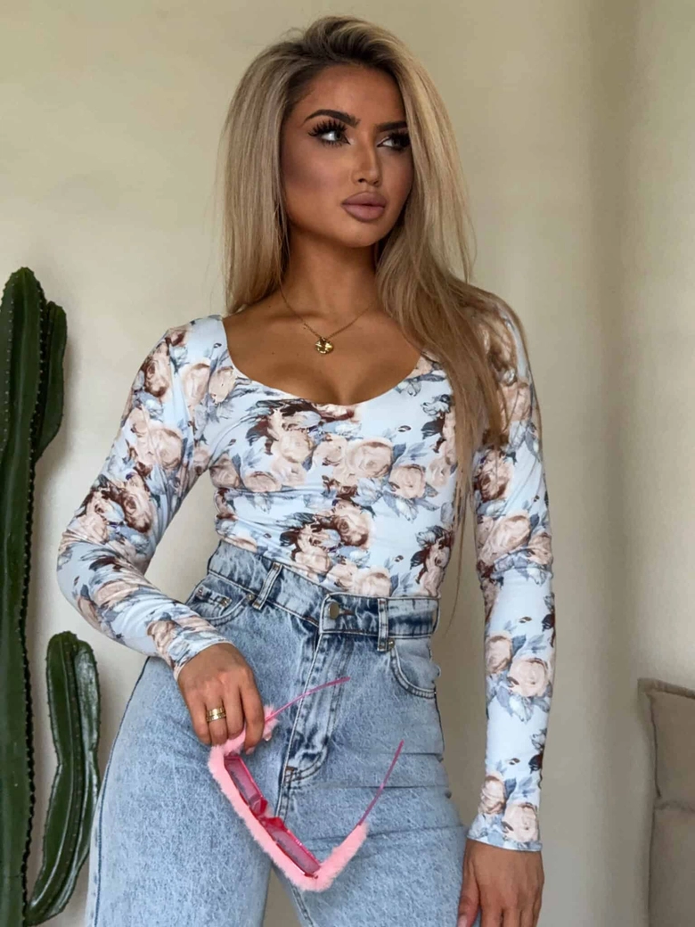 Bluzka VENEZIA print rose - lazurowa
