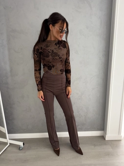 Bluzka SKIN IV transparent print flock – czekoladowa C18530