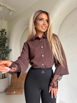 Koszula rękaw KORONKA - czekoladowa