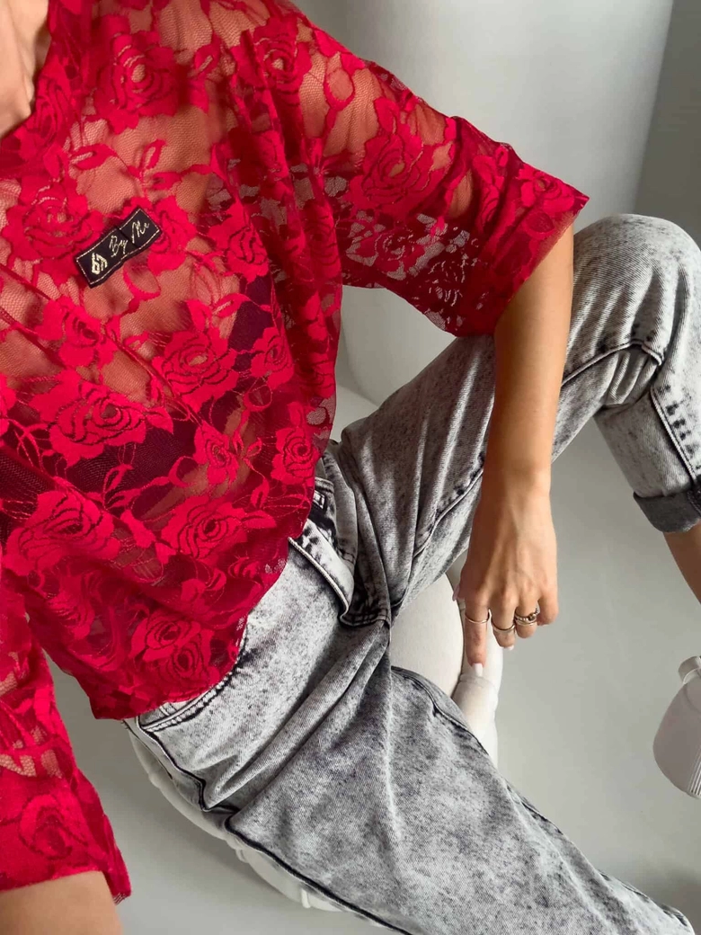 Bluzka MARMARIS II koronka new - czerwona