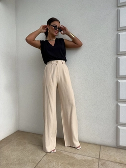 Spodnie SIMPLE wiskoza - jasny beż