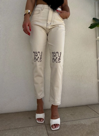 Jeansy MOM FIT LOWE – beżowe