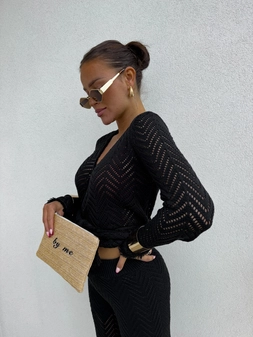 Sweterek wiązany jodełka BALI – czarny