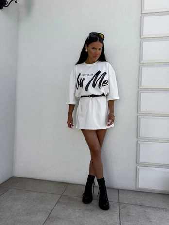 Tuniko sukienka t-shirt COLA - ecru