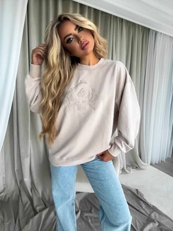 Dekatyzowana bluza QUEEN - jasny beż