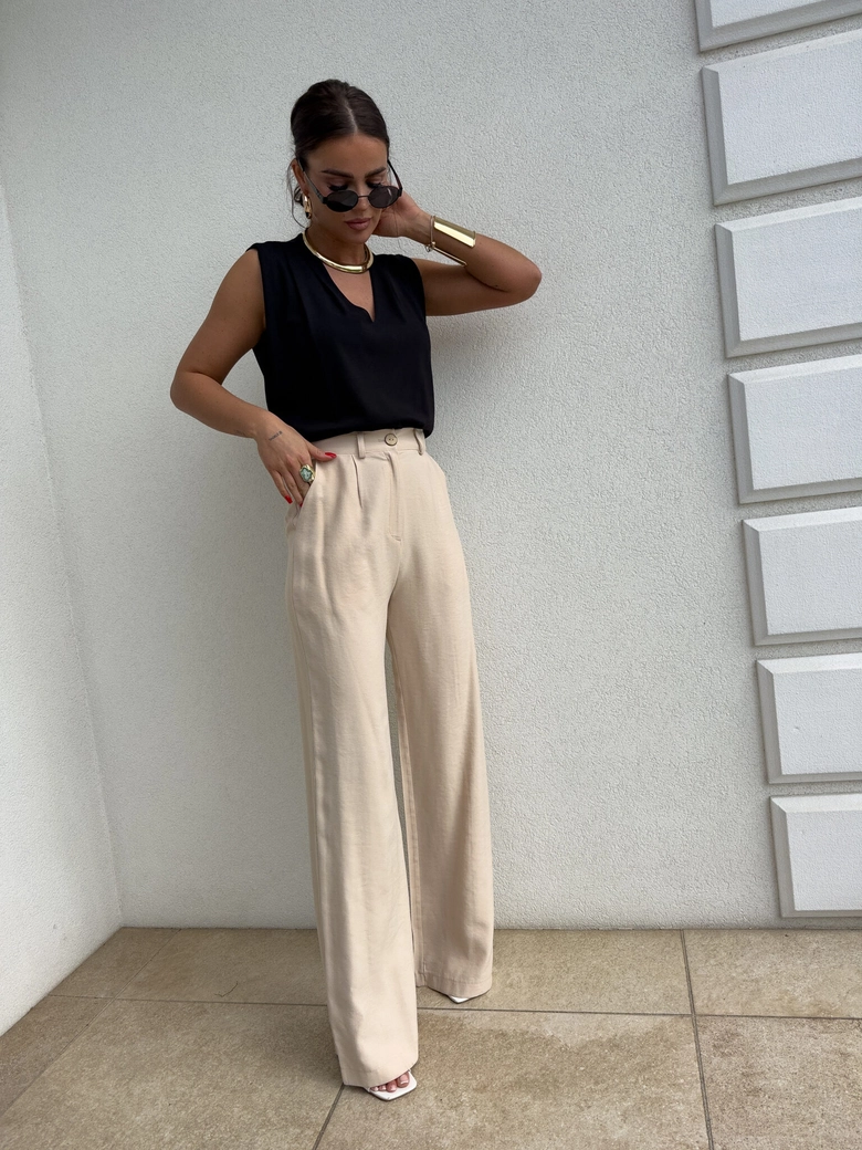 Spodnie SIMPLE wiskoza - jasny beż