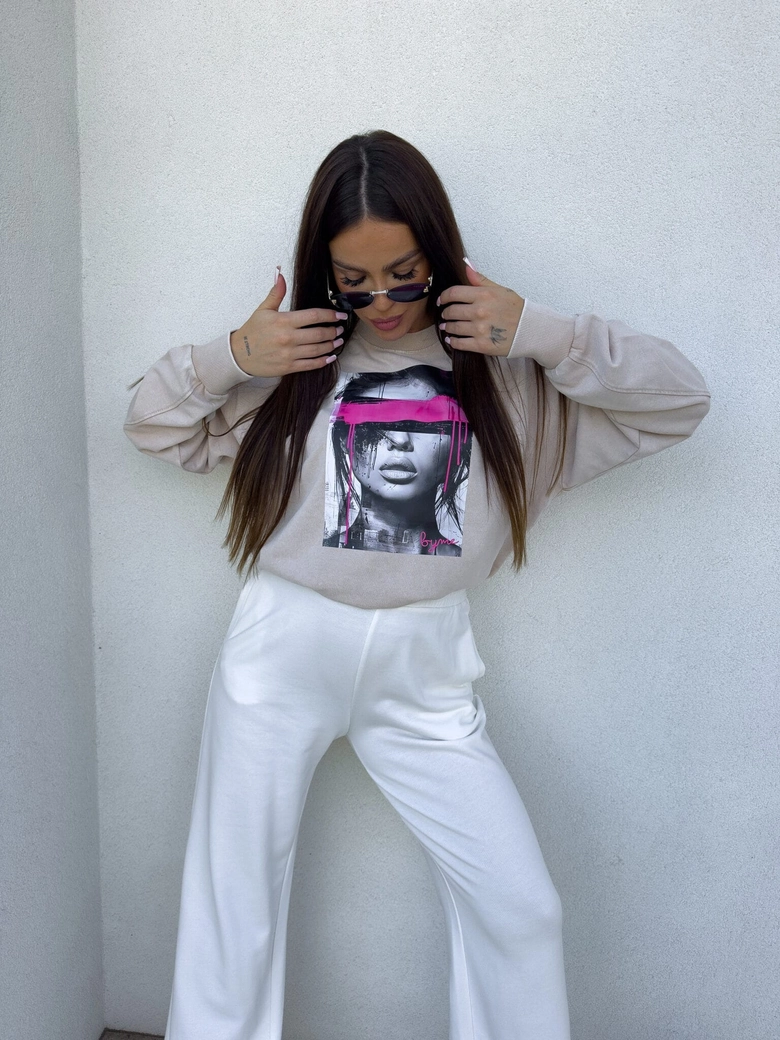 Dekatyzowana bluza LOCK - jasny beż