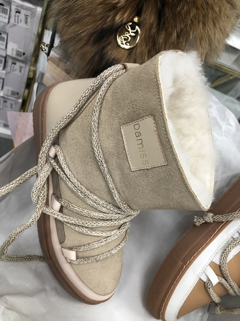 Buty emu śniegowce skórzane zamszowe z ozdobnym wiązaniem camel I514