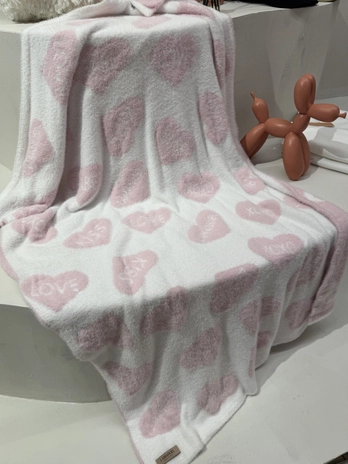 Koc HEARTS ecru/róż