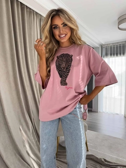 T-SHIRT MEDIUM TIGER - brudny róż