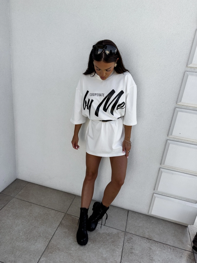 Tuniko sukienka t-shirt COLA - ecru