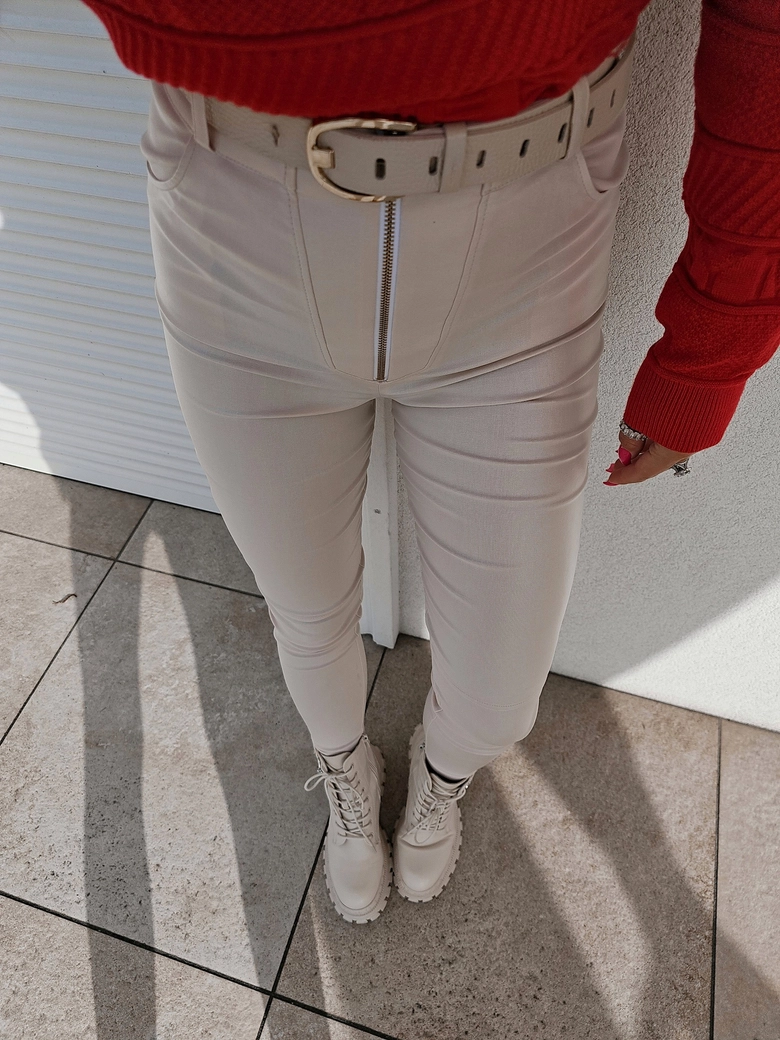 Spodnie woskowane REVOLUT - ivory T17423