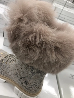 Workery skórzane z futerkiem wzór wężowy I507