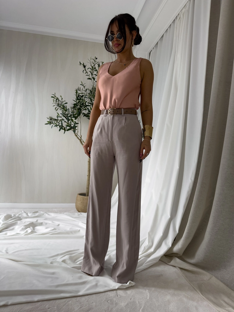 Spodnie SIMPLE wiskoza - szaro-beż