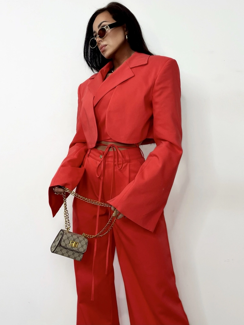 Spodnie eleganckie materiałowe czerwone Classic T10885