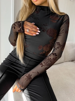 Bluzka SKIN IV transparent print flock – czarna C18275