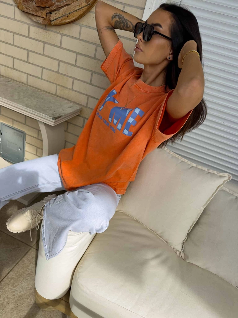 Dekatyzowany t-shirt BALEN - pomarańczowy