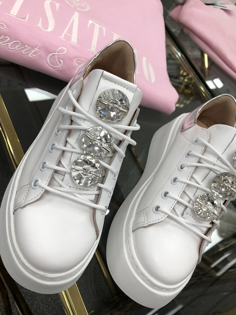 Sneakersy na wysokiej podeszwie białe Diamonds I549