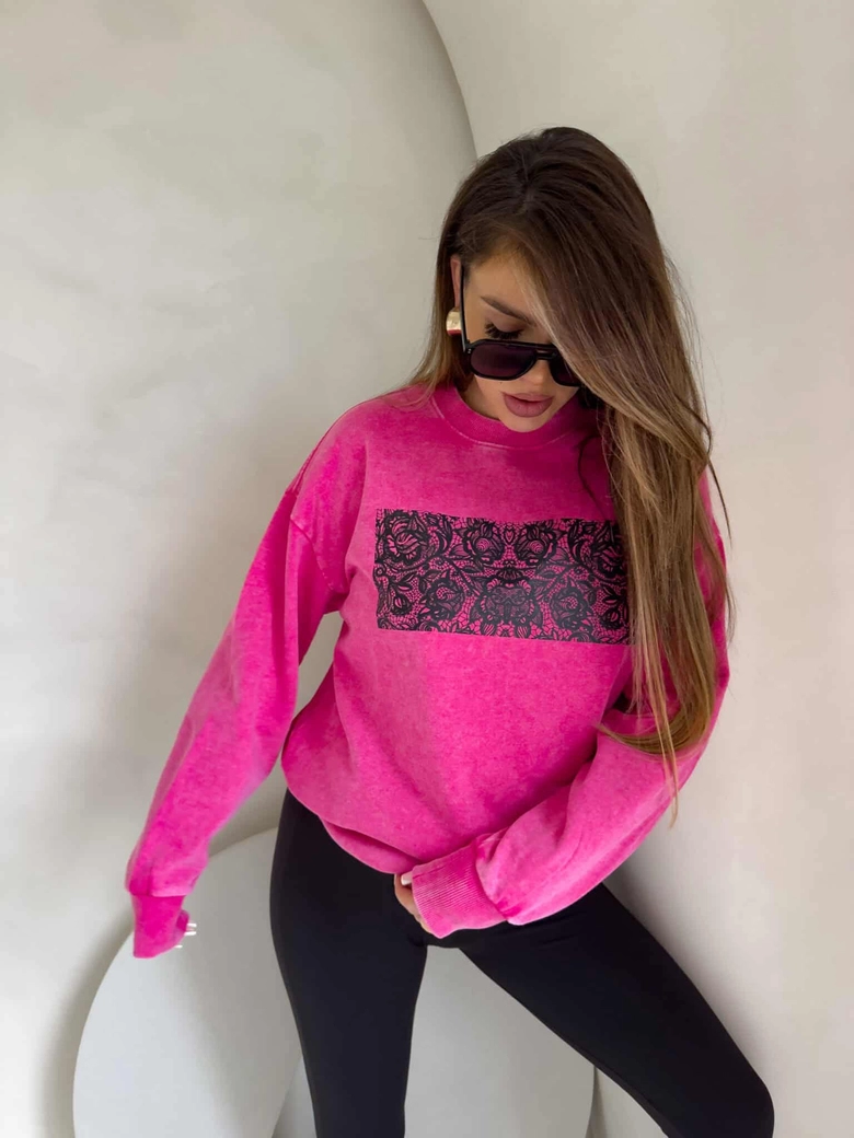 Dekatyzowana bluza KORONKA - różowa