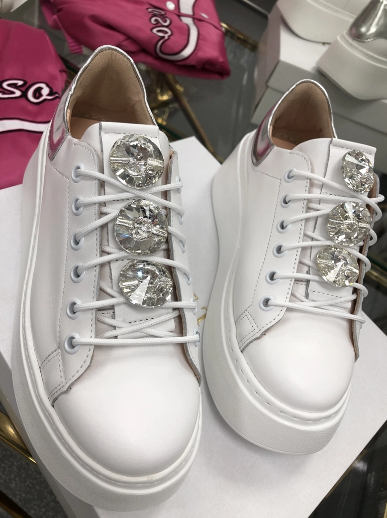 Sneakersy na wysokiej podeszwie białe Diamonds I549