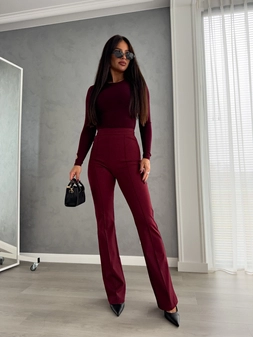 Spodnie DZWONY - bordowe T18571