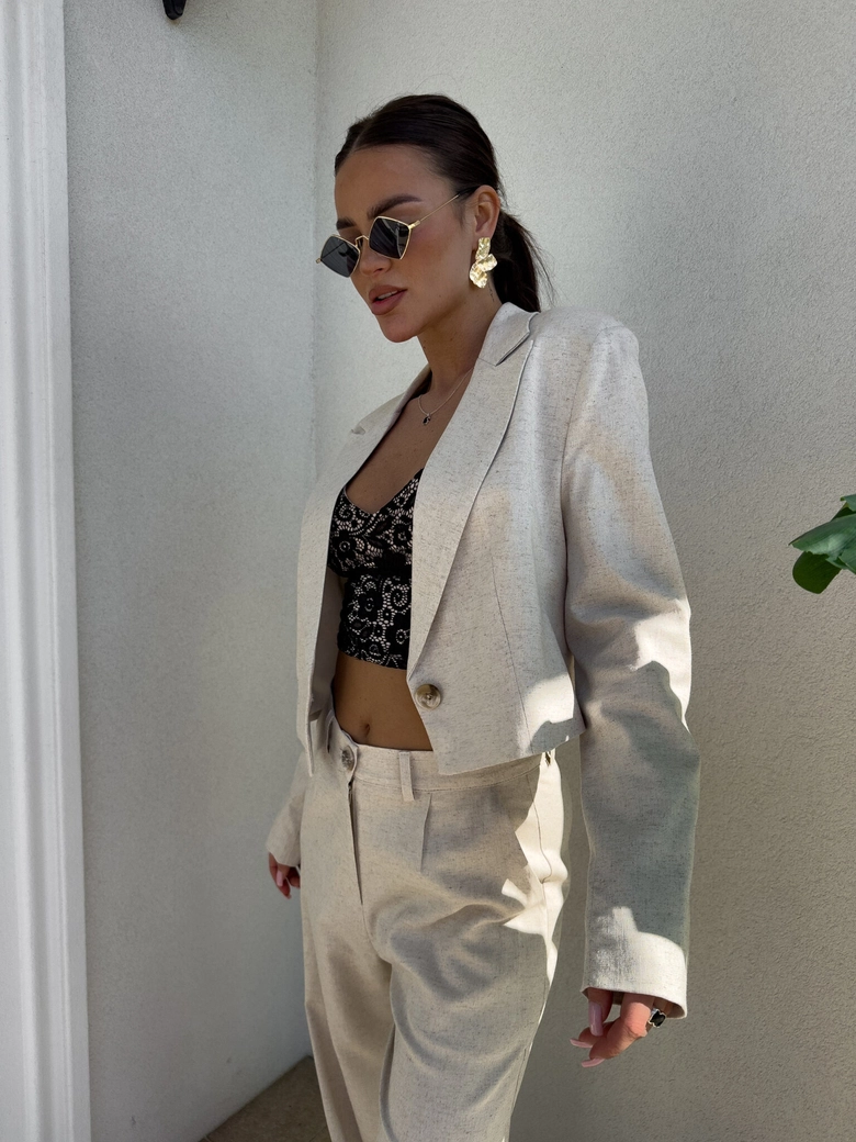 Marynarka SLIM natural - szaro-beż