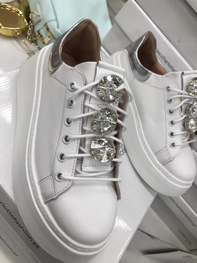 Sneakersy na wysokiej podeszwie białe Diamonds I549