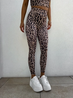 Legginsy GYM print pantera – beżowo-czarna